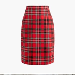 New! *J Crew* sz 2 Cotton Sateen Red Stewart Tartan Plaid Pencil Skirt NWOT